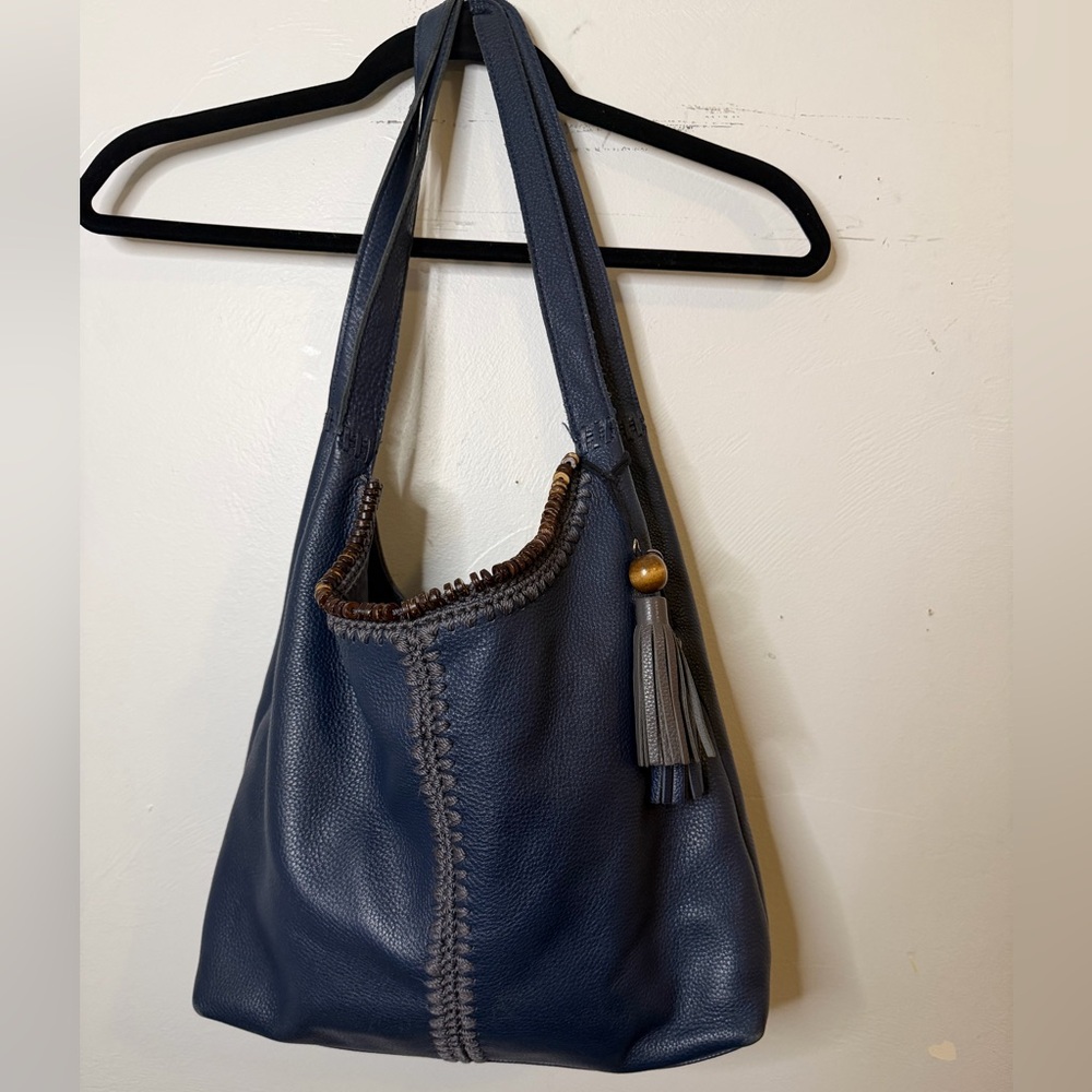 The Sak Huntley Leather Shoulder Bag – Navy Blue Boho Slouchy Tote